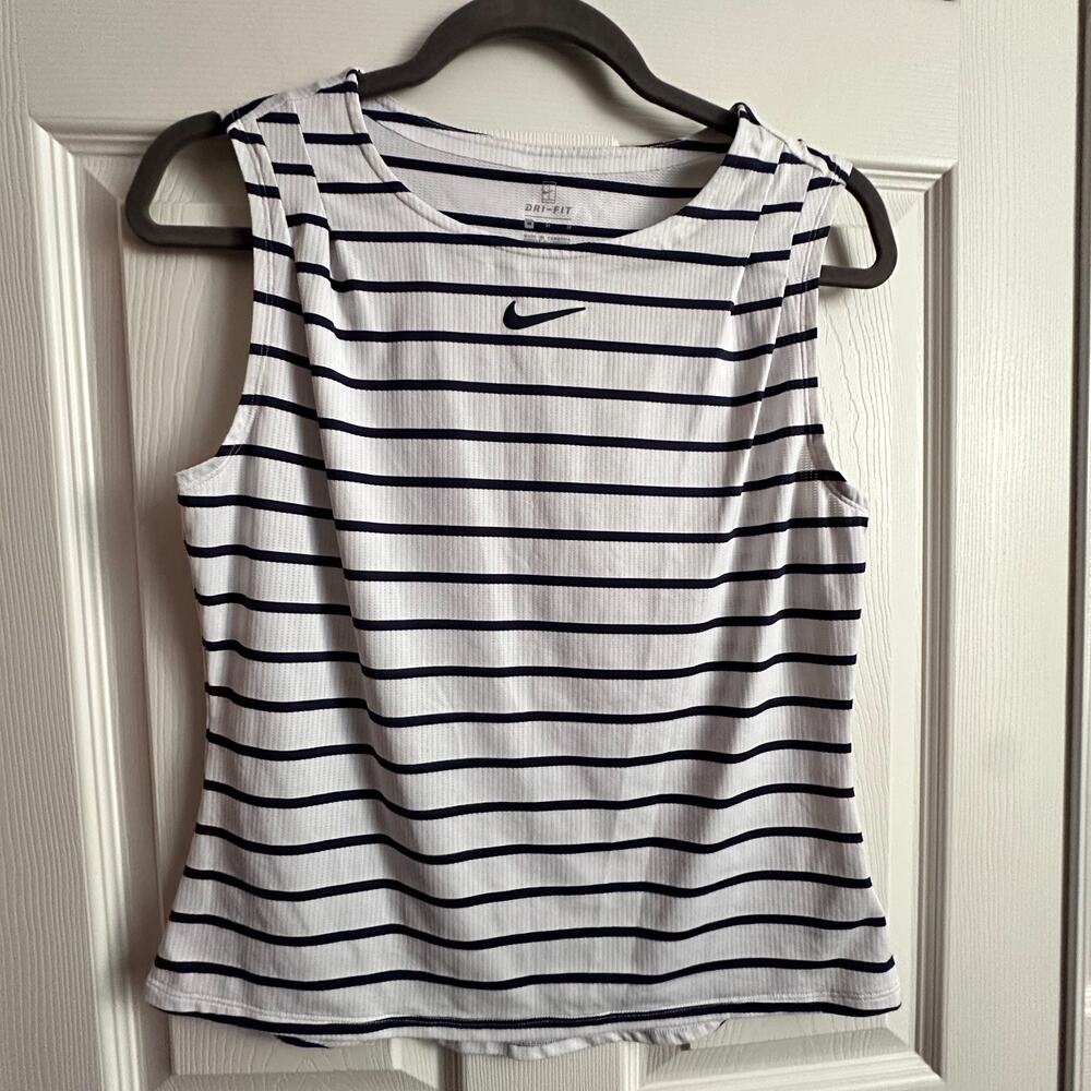 Nike Dri Fit Maria Sharapova White and Navy Stripe Athletic Tank Womens Medium